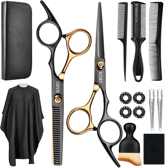 , 15 Pcs Professional Hairdressing Scissors Set, Stainless Steel Hairdressing Shears Set Professional Thinning Scissors for Barber/Salon/Home/Men/Women/Kids/Adults